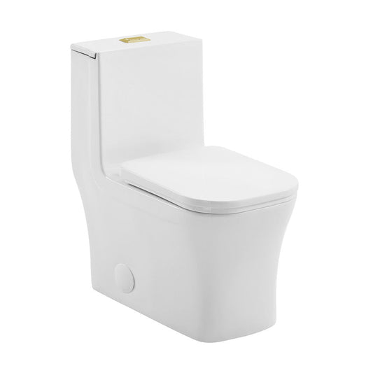 Swiss Madison Concorde One Piece Square Toilet Dual Flush, Brushed Gold Hardware 1.1/1.6 gpf