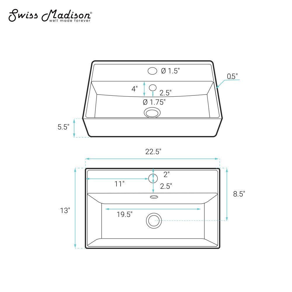 Swiss Madison Claire 22" Rectangle Wall-Mount Bathroom Sink