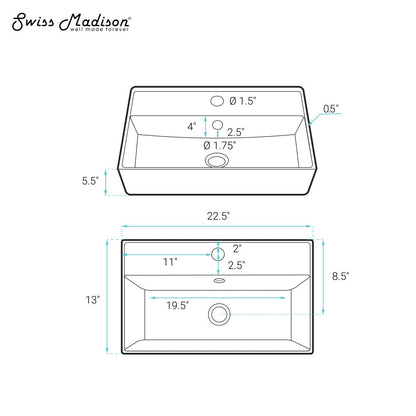 Swiss Madison Claire 22" Rectangle Wall-Mount Bathroom Sink