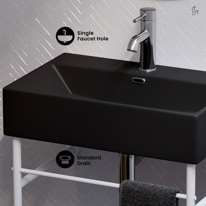 Swiss Madison Claire 24 Ceramic Console Sink Matte Black Basin Matte White Legs