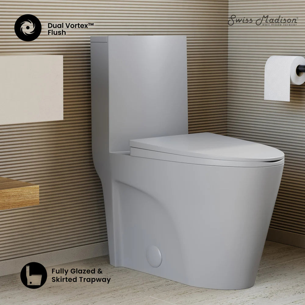 Swiss Madison St. Tropez One-Piece Elongated Toilet Vortex™ Dual-Flush 1.1/1.6 gpf in Matte Grey