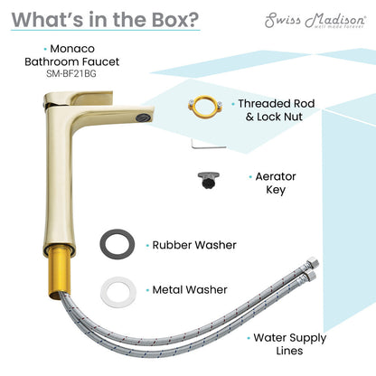 Swiss Madison Monaco Single Hole, Single-Handle, High Arc Bathroom Faucet in Brushed Gold