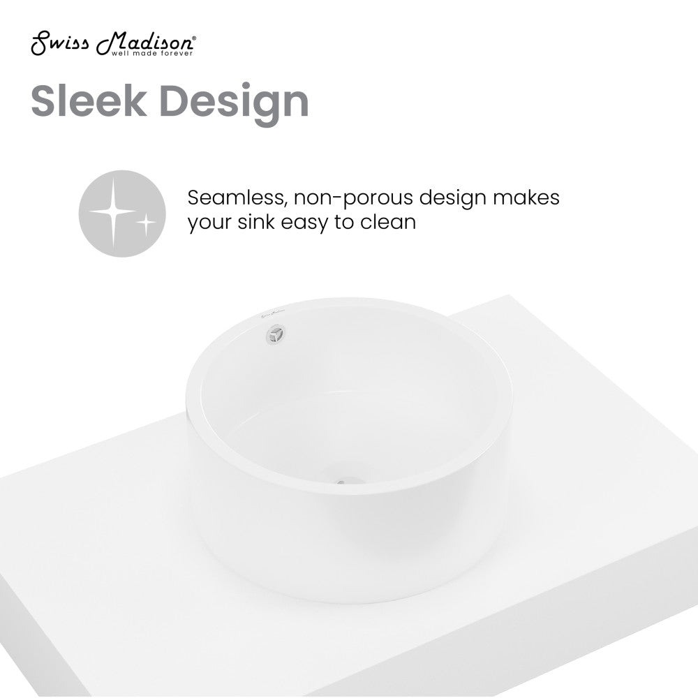 Swiss Madison Monaco 36" Floating Bathroom Shelf with Vessel Sink in Glossy White