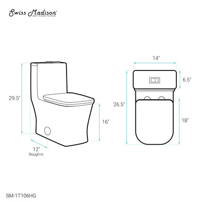 Swiss Madison Concorde One Piece Square Toilet Dual Flush, Brushed Gold Hardware 1.1/1.6 gpf