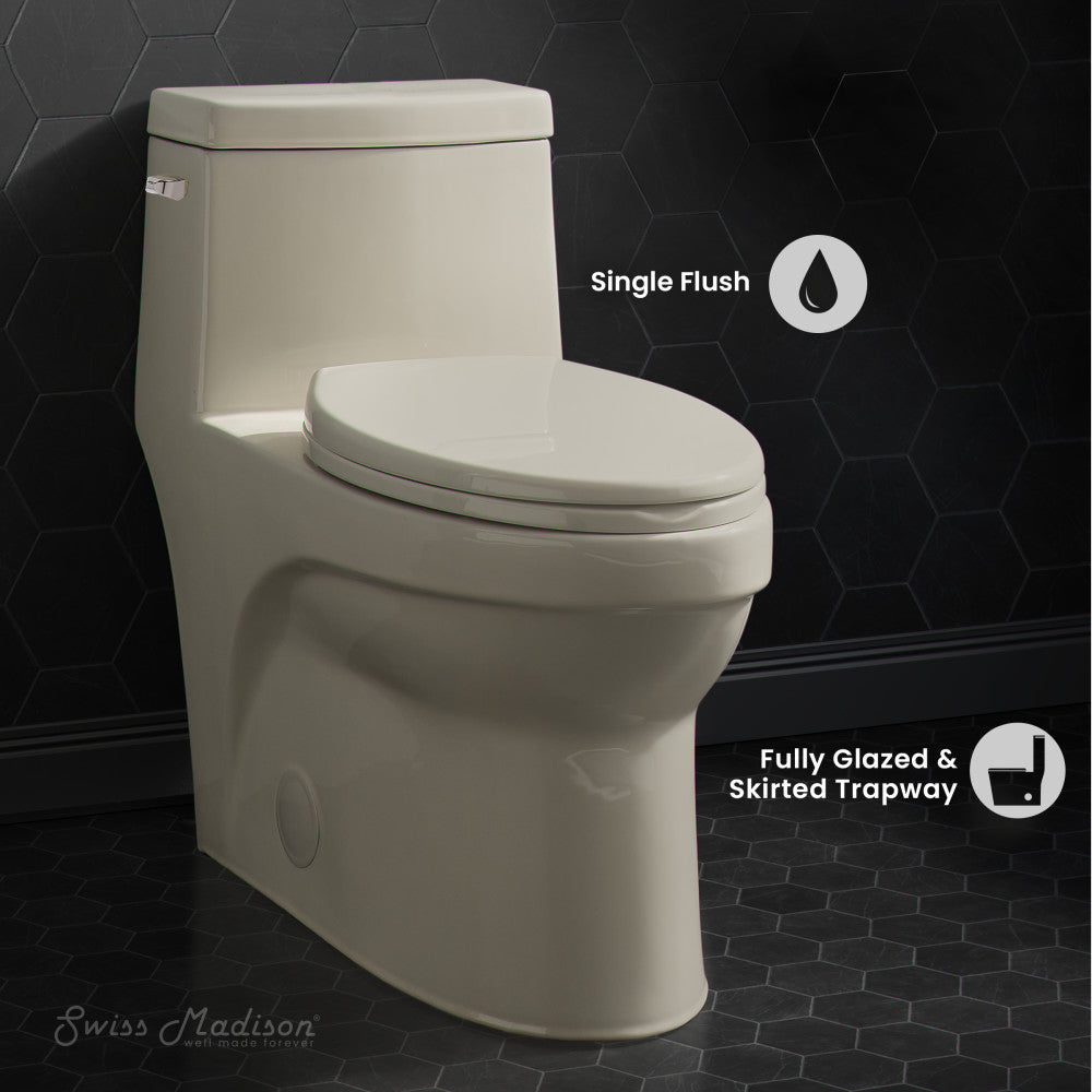 Swiss Madison Virage One Piece Elongated Left Side Flush Handle Toilet 1.28 gpf in Bisque