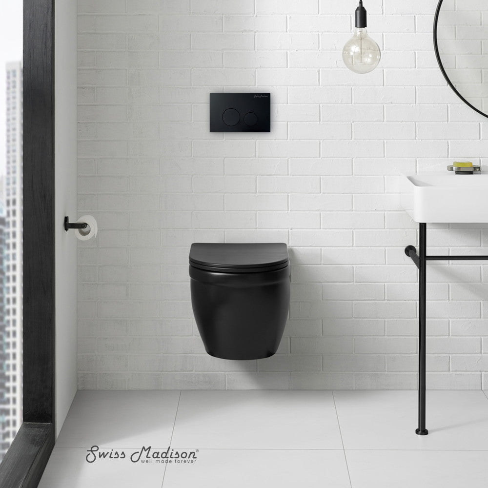 Swiss Madison Ivy Wall-Hung Toilet Bundle 0.8/1.6 GPF Dual Flush in Matte Black with Black Flush Plate