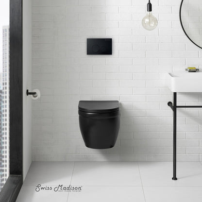 Swiss Madison Ivy Wall-Hung Toilet Bundle 0.8/1.6 GPF Dual Flush in Matte Black with Black Flush Plate