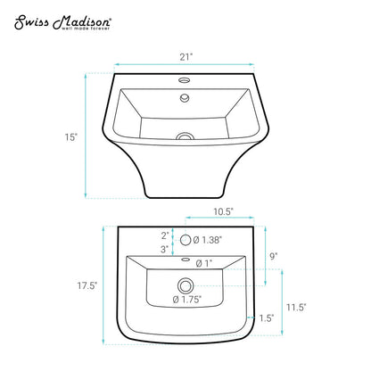 Swiss Madison Carre 21" Wall-Mount Bathroom Sink