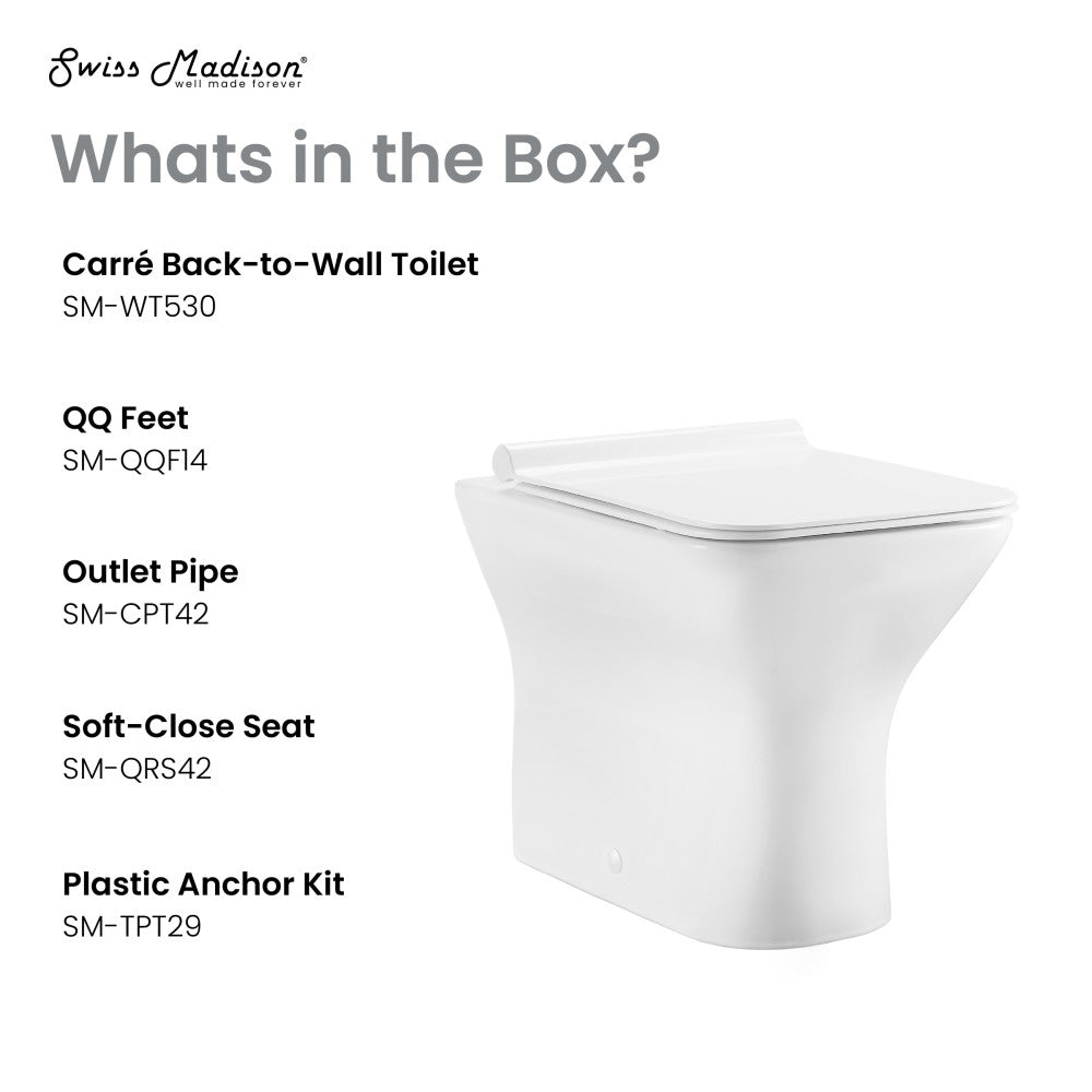 Swiss Madison Carre Back to Wall Toilet Bowl Bundle in Glossy White