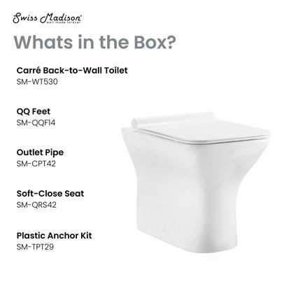 Swiss Madison Carre Back to Wall Toilet Bowl Bundle in Glossy White