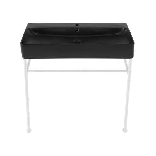 Swiss Madison Carre 36 Ceramic Console Sink Matte Black Basin Matte White Legs