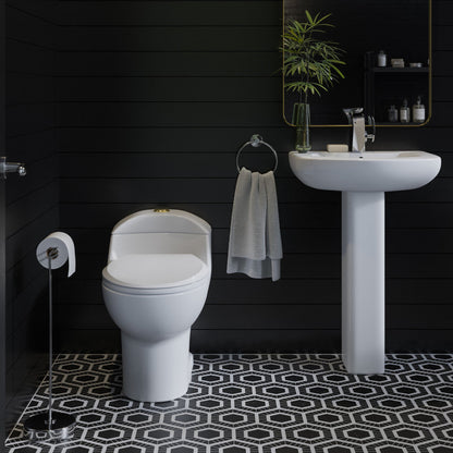 Swiss Madison Chateau One Piece Elongated Toilet Dual Flush, Brushed Gold Hardware 1.1/1.6 gpf