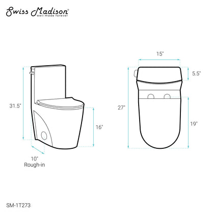 Swiss Madison St. Tropez One-Piece 10" Rough-in 1.28 GPF Left Flush Elongated Toilet in Glossy White