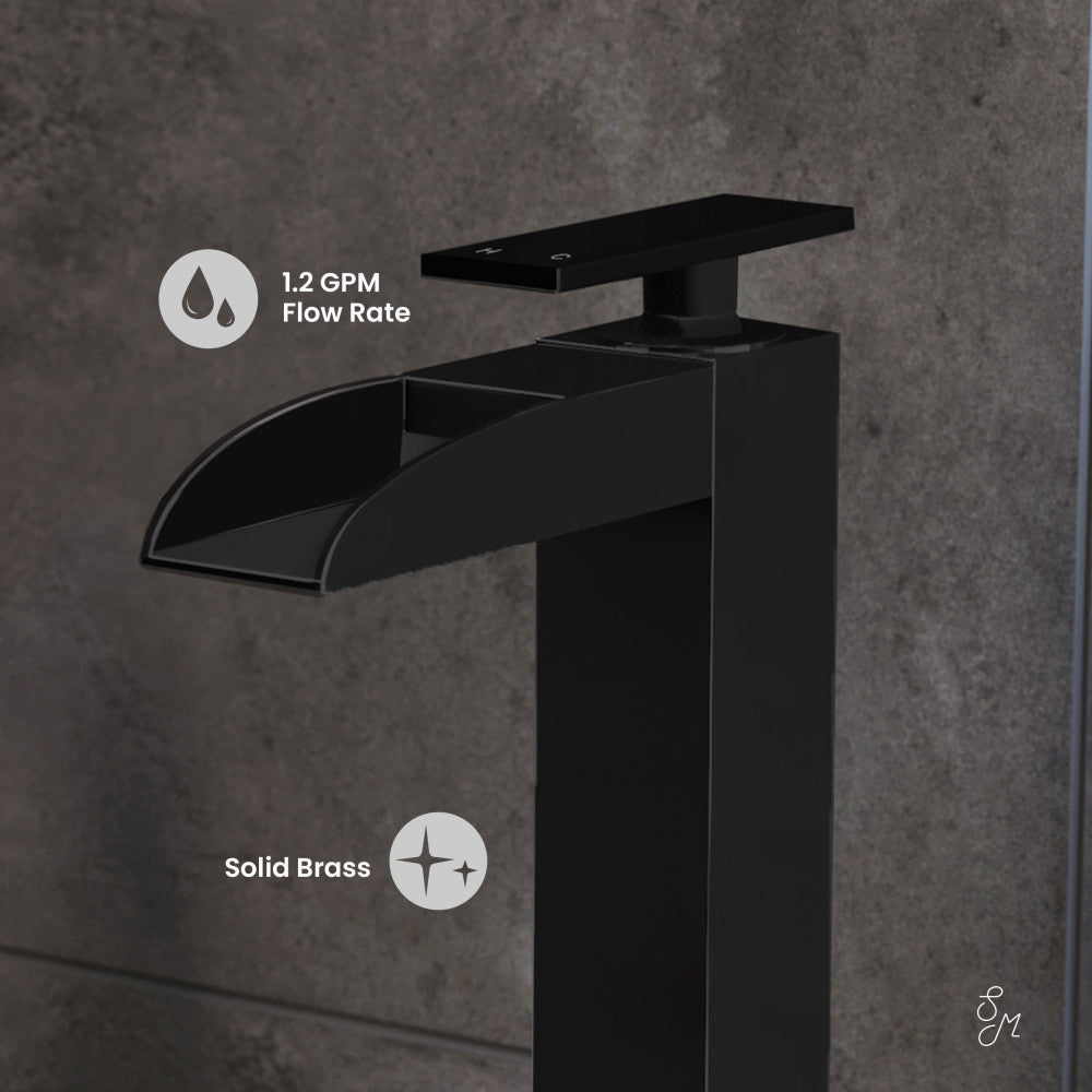 Swiss Madison Concorde Single Hole, Single-Handle, High Arc Waterfall, Bathroom Faucet in Matte Black