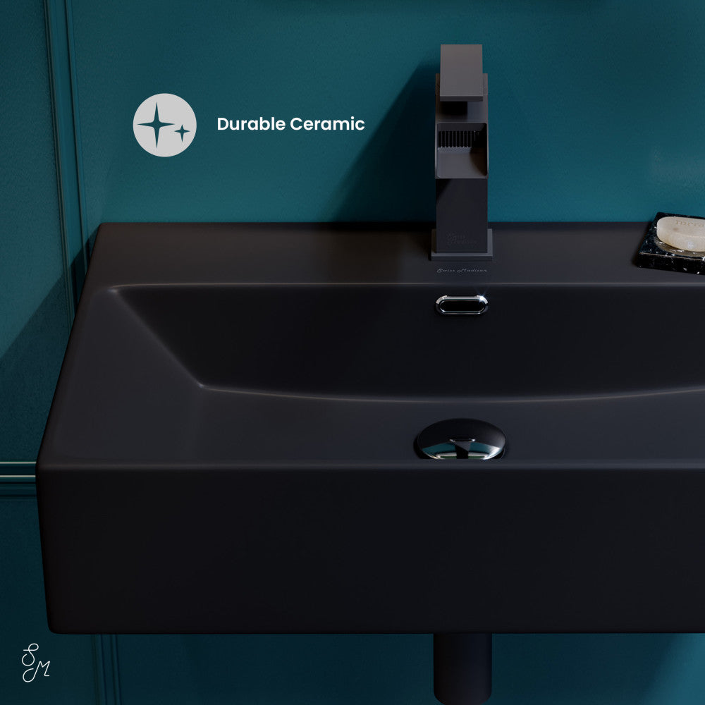 Swiss Madison Claire 24" Rectangle Wall-Mount Bathroom Sink in Matte Black