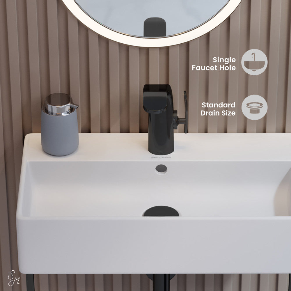 Swiss Madison Claire 22" Wall-Mount Bathroom Sink with Black Towel Bar