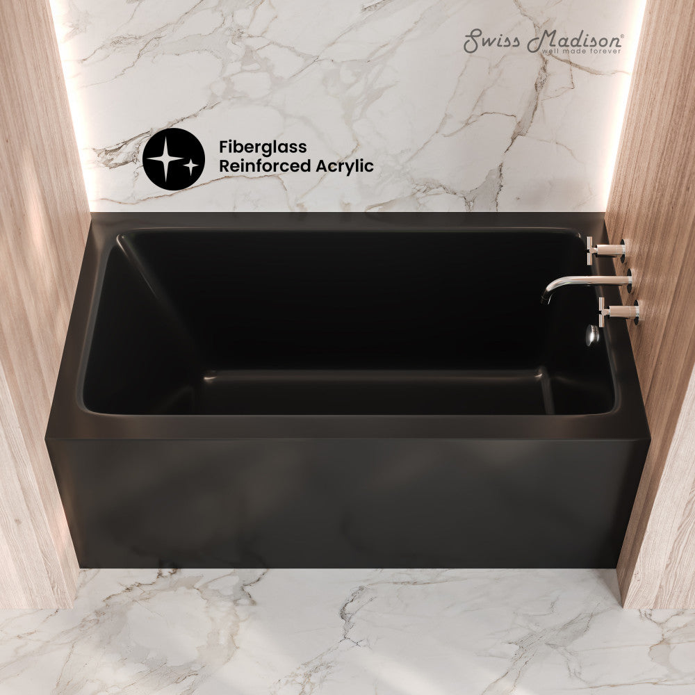 Swiss Madison Voltaire 54 x 30 Skirted Right Drain Soaking Apron Bathtub in Glossy Black