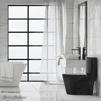 Swiss Madison St. Tropez One Piece Elongated Toilet Dual Vortex Flush 1.1/1.6 gpf with 10" Rough-In, Matte Black