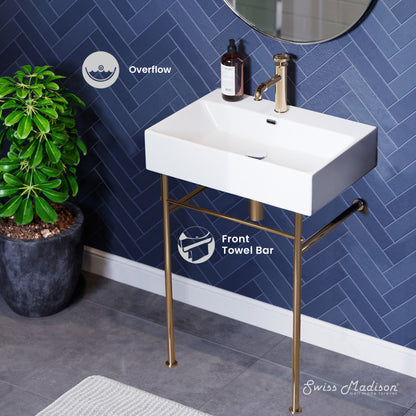 Swiss Madison Claire 24 Ceramic Console Sink White Basin Gold Legs