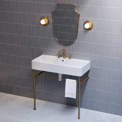 Swiss Madison Carre 36" Console Sink White Basin Brushed Gold Legs with 8" Widespread Holes