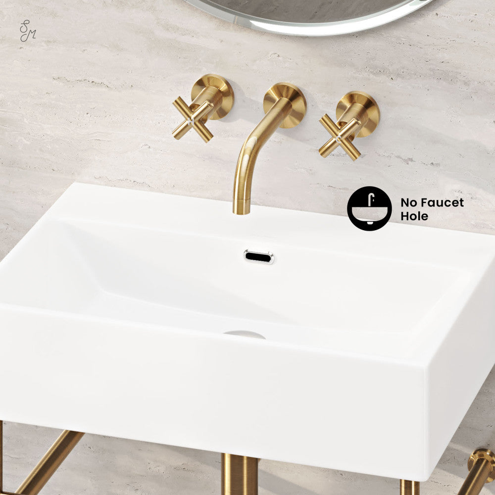 Swiss Madison Claire 24" Rectangle Zero Hole Console Sink with Brushed Gold Legs
