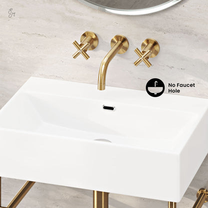Swiss Madison Claire 24" Rectangle Zero Hole Console Sink with Brushed Gold Legs