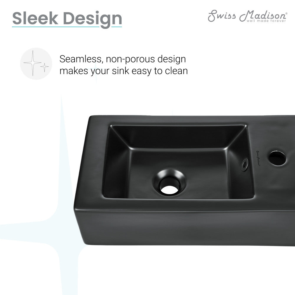 Swiss Madison Voltaire 19.5 x 10 Rectangular Ceramic Wall Hung Sink with Right Side Faucet Mount, Matte Black