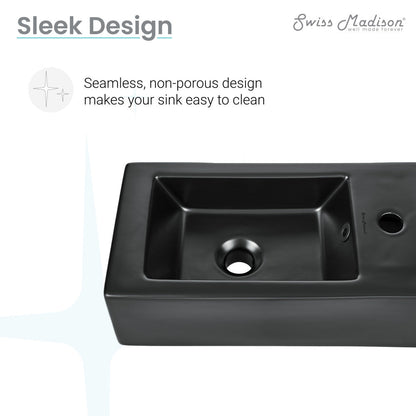 Swiss Madison Voltaire 19.5 x 10 Rectangular Ceramic Wall Hung Sink with Right Side Faucet Mount, Matte Black