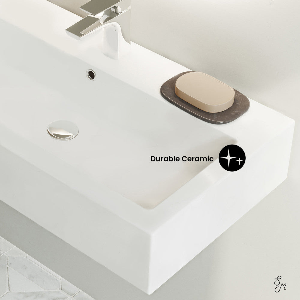 Swiss Madison Voltaire Wide Rectangle Wall-Mount Sink in Shiny White
