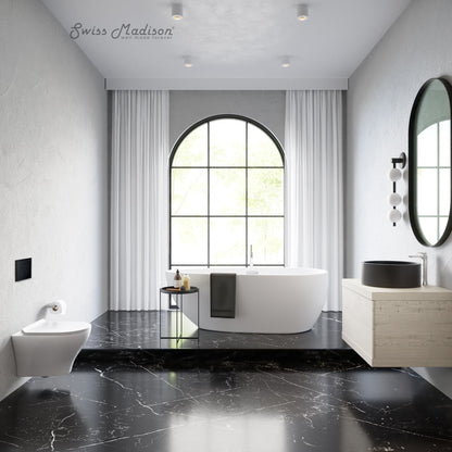 Swiss Madison Monaco Wall-Hung Toilet Bundle 0.8/1.6 GPF Dual Flush in Glossy White with Black Flush Plate