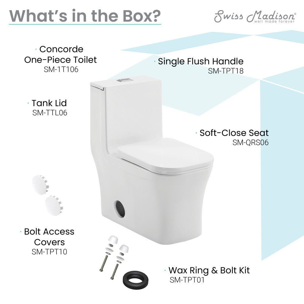 Swiss Madison Concorde One-Piece 14" Rough-in 1.1/1.6 GPF Dual Top Flush Square Toilet in Glossy White