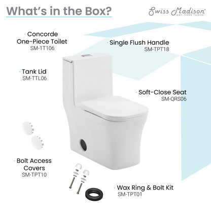 Swiss Madison Concorde One-Piece 14" Rough-in 1.1/1.6 GPF Dual Top Flush Square Toilet in Glossy White