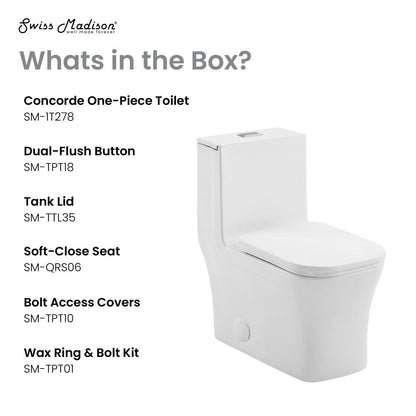 Swiss Madison Concorde One Piece Square Toilet Dual Flush 1.1/1.6 gpf with 10" Rough In