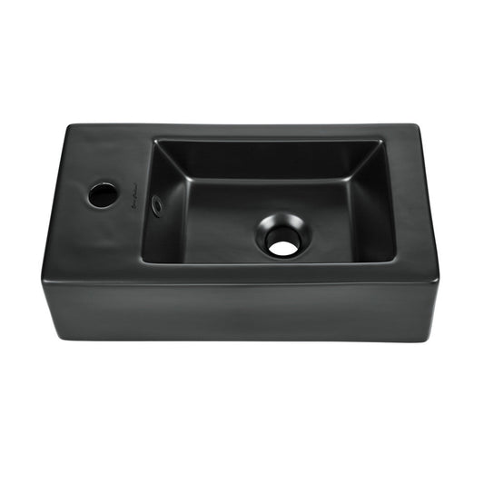 Swiss Madison Voltaire 19.5 x 10 Rectangular Ceramic Wall Hung Sink with Left Side Faucet Mount, Matte Black