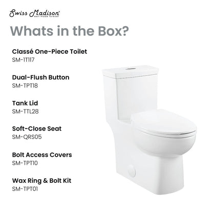 Swiss Madison Classe One-Piece 12" Rough-in 1.1/1.6 GPF Dual Top Flush Elongated Toilet in Glossy White