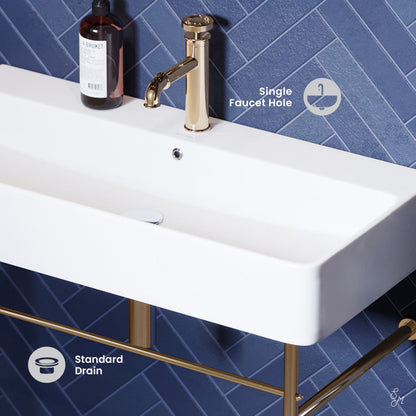 Swiss Madison Carre 36 Ceramic Console Sink White Basin Gold Legs
