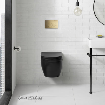Swiss Madison Ivy Wall-Hung Toilet Bundle 0.8/1.6 GPF Dual Flush in Matte Black with Brass Flush Plate