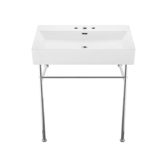 Swiss Madison Claire 30" Console Sink White Basin Chrome Legs with 8" Widespread Holes