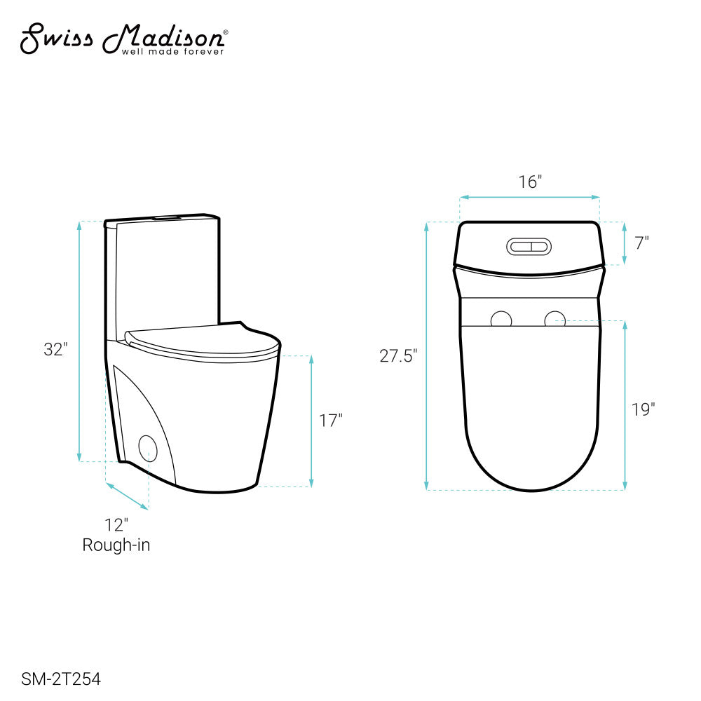 Swiss Madison St. Tropez Two-Piece 12" Rough-in 1.1/1.6 GPF Dual Top Flush Elongated Toilet in Glossy White