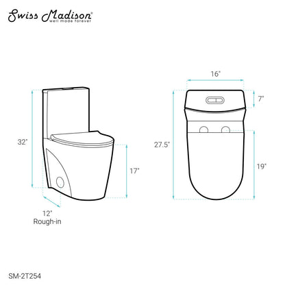 Swiss Madison St. Tropez Two-Piece 12" Rough-in 1.1/1.6 GPF Dual Top Flush Elongated Toilet in Glossy White