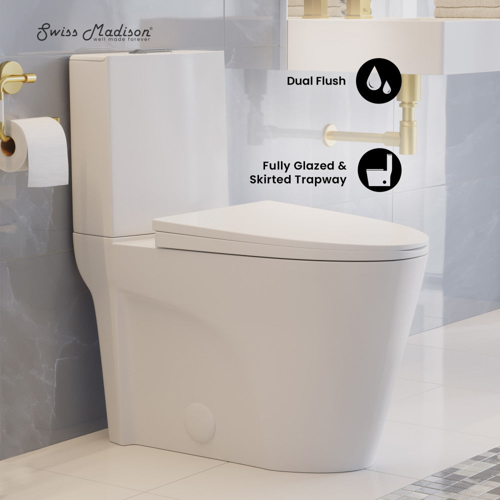 Swiss Madison St. Tropez Two-Piece 12" Rough-in 1.1/1.6 GPF Dual Top Flush Elongated Toilet in Glossy White