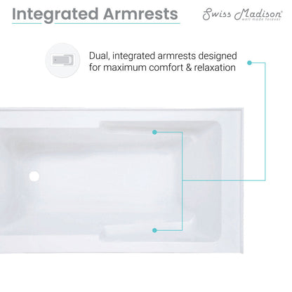 Swiss Madison Voltaire 54 x 30 Skirted Left Drain Soaking Alcove Bathtub in Glossy White with Integrated Armrest