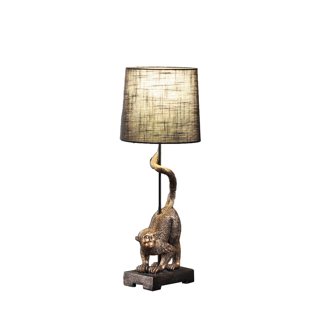 24" Dark Antiqued Gold Monkey Table Lamp With Black Drum Shade