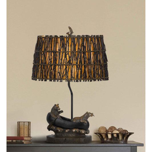 27" Bronze Bears In The Boat Table Lamp With Brown Novelty Shade