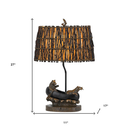 27" Bronze Bears In The Boat Table Lamp With Brown Novelty Shade