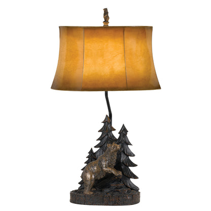 29" Bronze Bear In The Woods Table Lamp With Brown Bell Shade