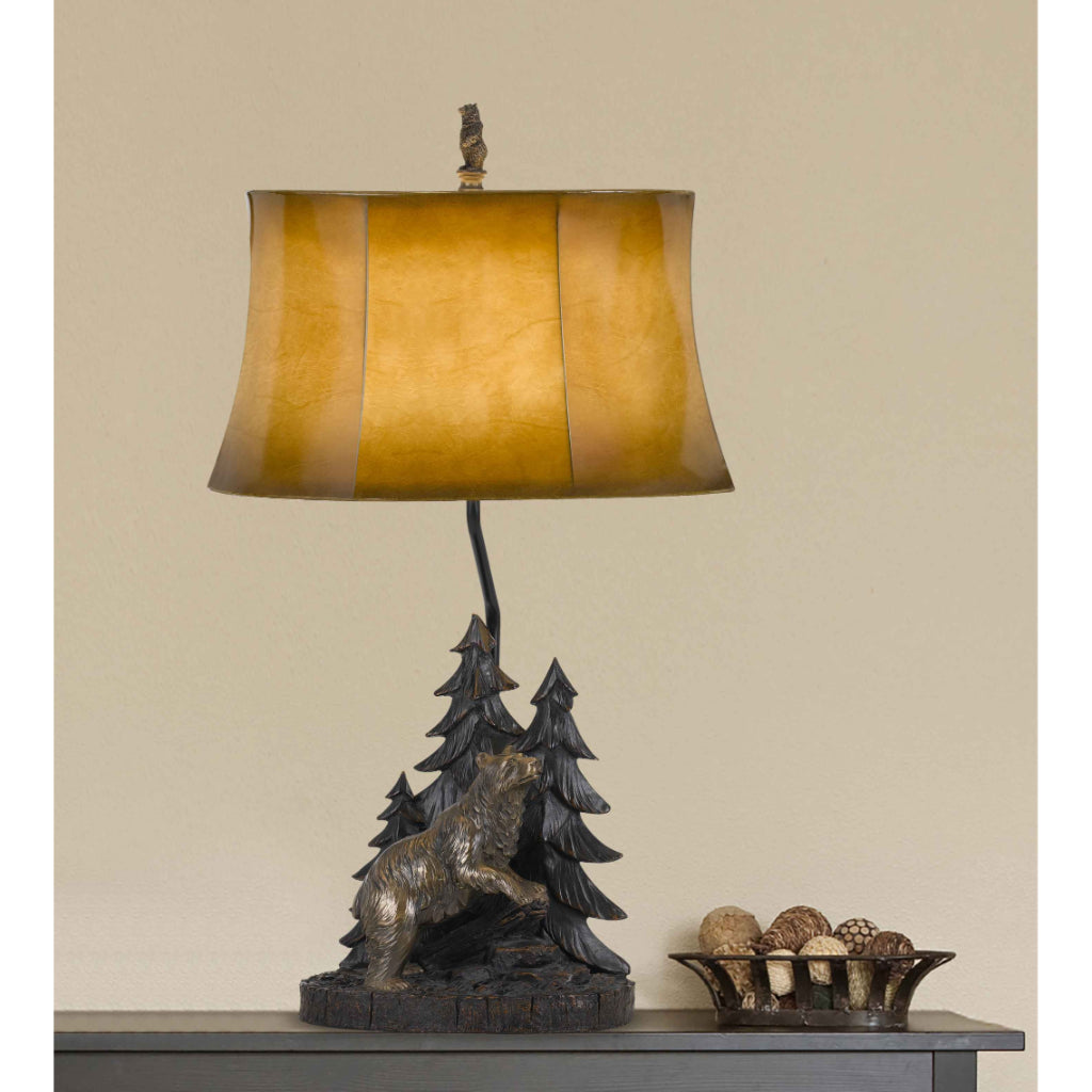 29" Bronze Bear In The Woods Table Lamp With Brown Bell Shade