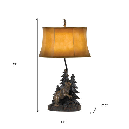 29" Bronze Bear In The Woods Table Lamp With Brown Bell Shade