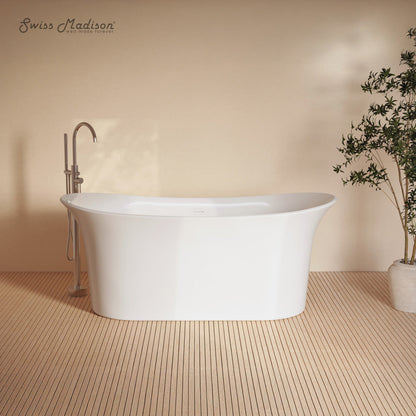 Swiss Madison Cascade 66" Double Slipper Soaking Freestanding Bathtub in Glossy White, Drain Included