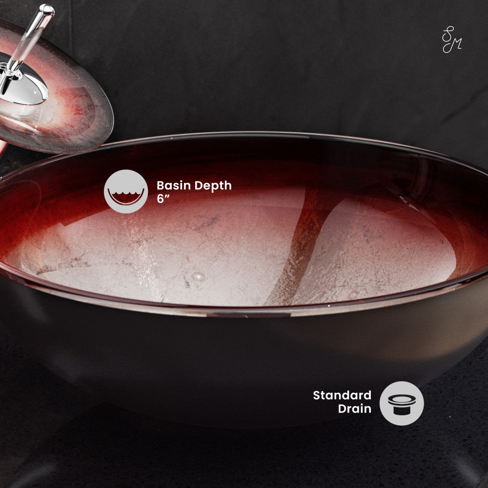 Swiss Madison Cascade 16.5 Glass Vessel Sink with Faucet, Ember Red
